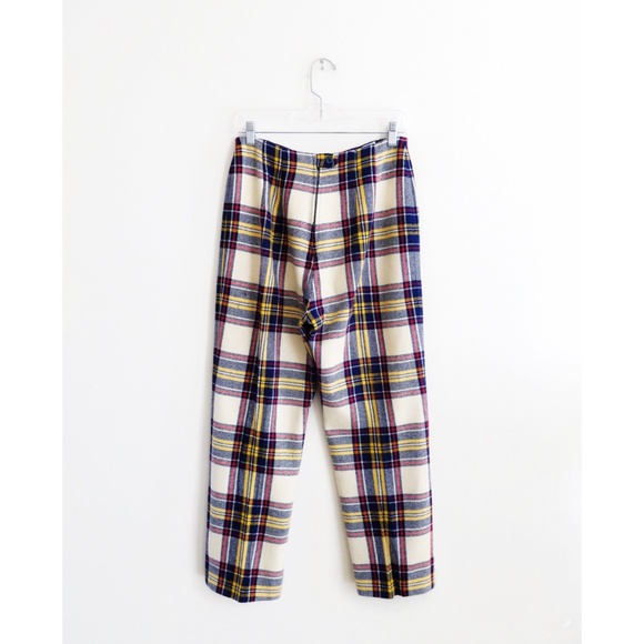 Vintage 60s Cream Blue Yellow Red Plaid Pants sz M - Picture 2 of 6